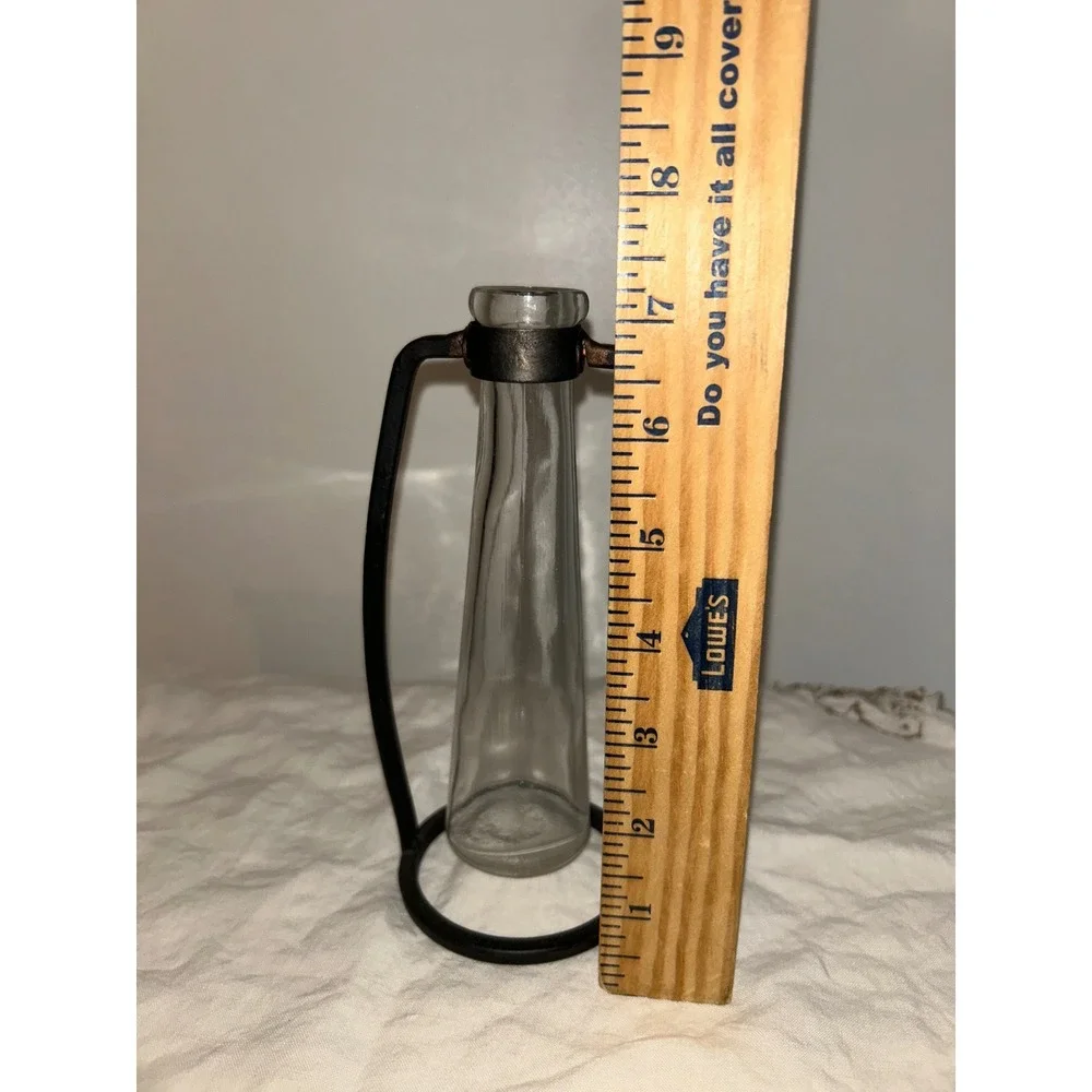 Modern Minimalist Glass Bud Vase with Black Metal Frame Industrial Decor 7.5in